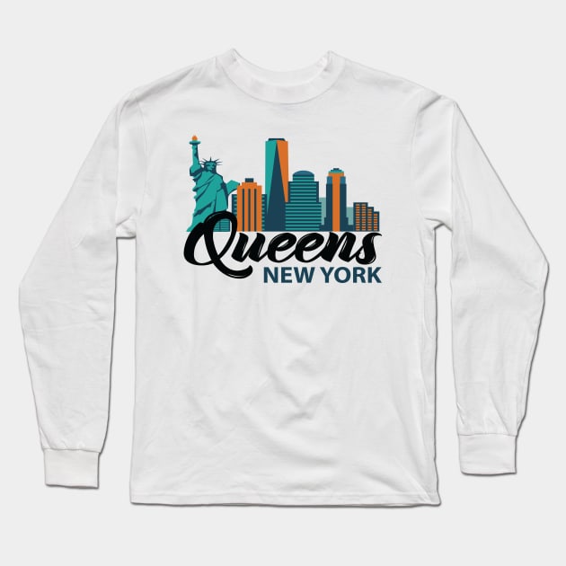 Queens New York Long Sleeve T-Shirt by ProjectX23Red